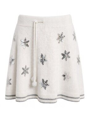 Derek Heart Womens 3X Mini Skirt White Fuzzy Sequin Snowflake Holiday Plus NWOT